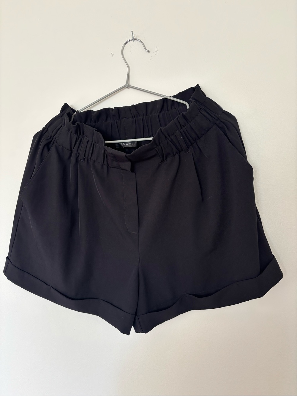Dynamite Black High-Waist Paperbag Shorts
